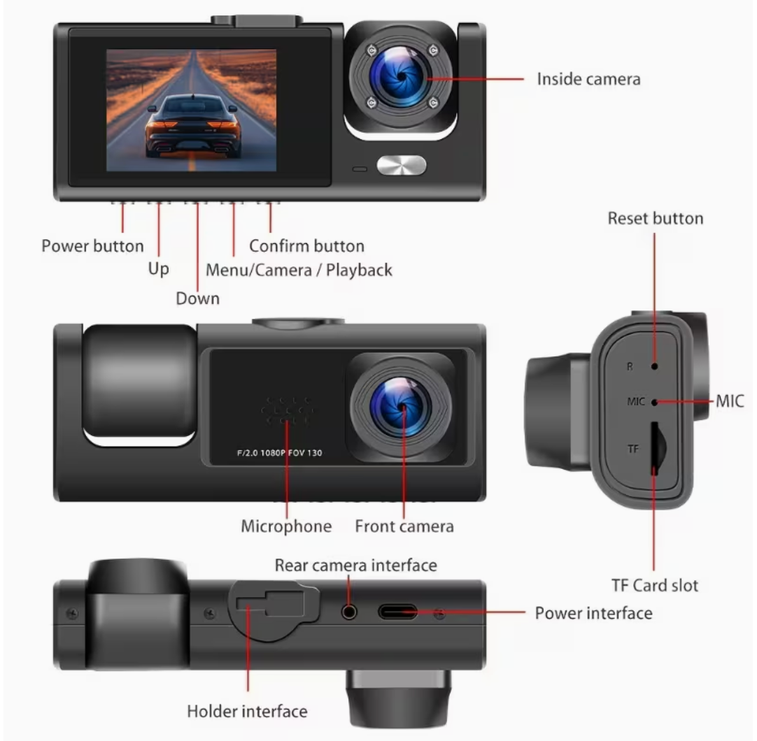 Dual Dash Cam 1080P Front + Rear